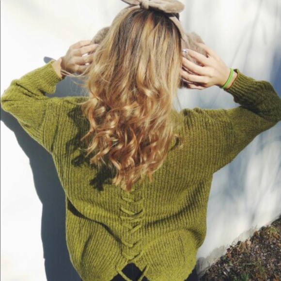 Grey wool blend Lace up sweater - Picture 7 of 8